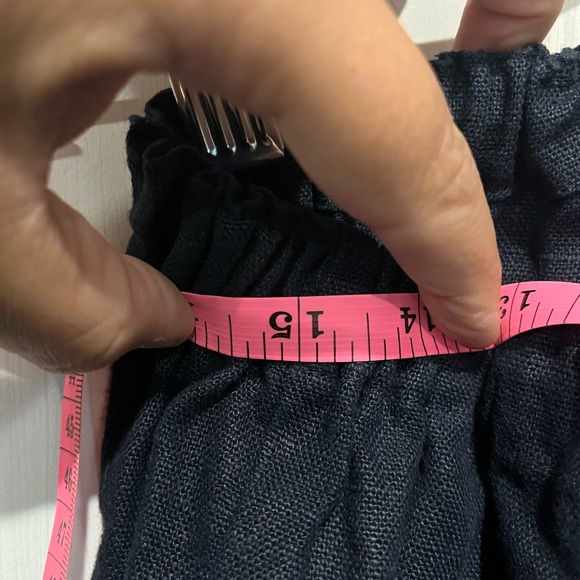 Fog Linen Work |  Alana Tuck Skirt Navy | 15” elastic waist | 100% linen - Picture 4 of 5